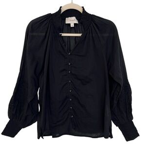 Cleobella Embroidered Crochet Lace Long Sleeve Blouse Black XS Boho Contemporary